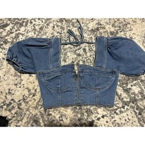 Women's Rehab Lab Denim Cropped Shirt With Sleeves Size Small